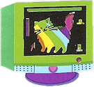 computer monitor displaying rainbow cat
