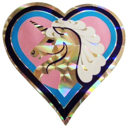 holographic unicorn on blue/pink heart