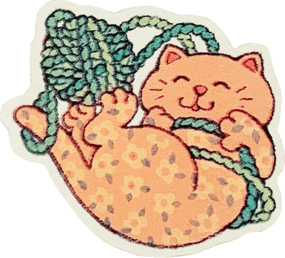 floral cat playing with yarn