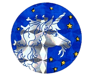 holographic unicorn on starry background