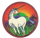 unicorn in field with rainbow sky