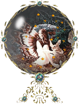 globe with fairy with brown wings sitting with brown rabbit