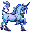 blue and purple unicorn with looped tail