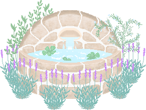 fountain with lavendar
