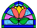 small stained glass window with orange tulip