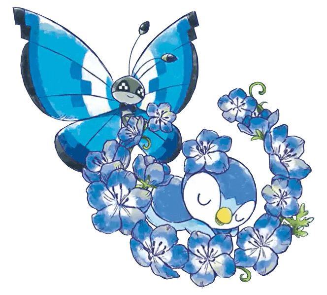 blue blue eyes piplup and vivillon